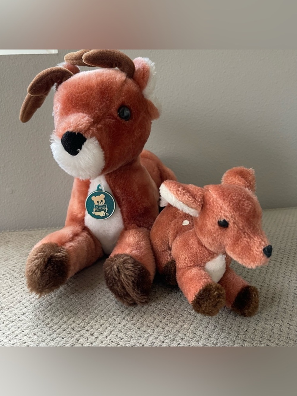 VTG Pair Dakin 1983 Deer Fawn Stuffed Plush Baby Antlers Laying Down Rare Korea
